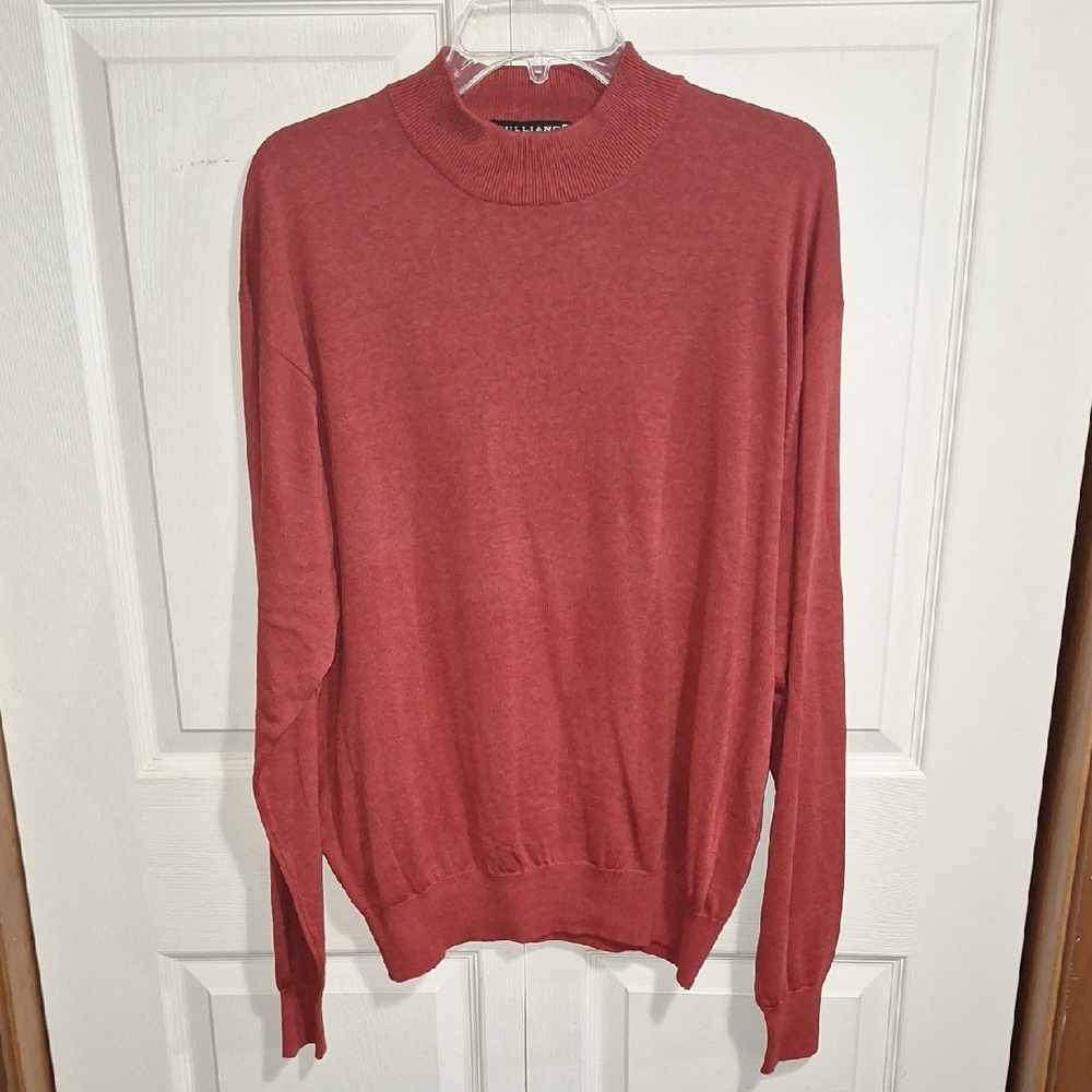 Vintage Tulliano Silk Blend Mock Turtleneck Long Sleeve Pullover Sweater-XL-Rust